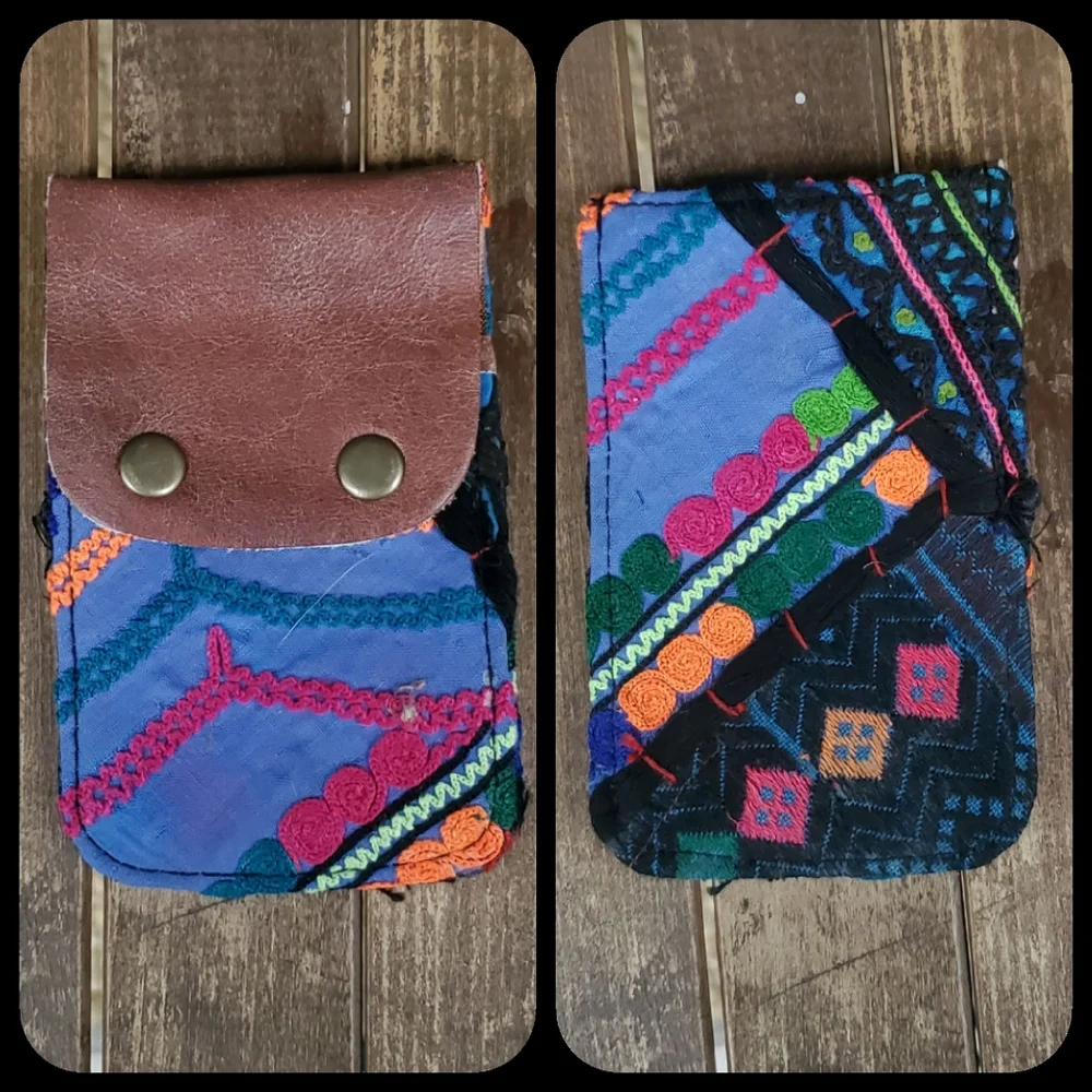 🍄🪬 Free People Boho Embroidered Repurposed vtg banjara hippie Wallet card case